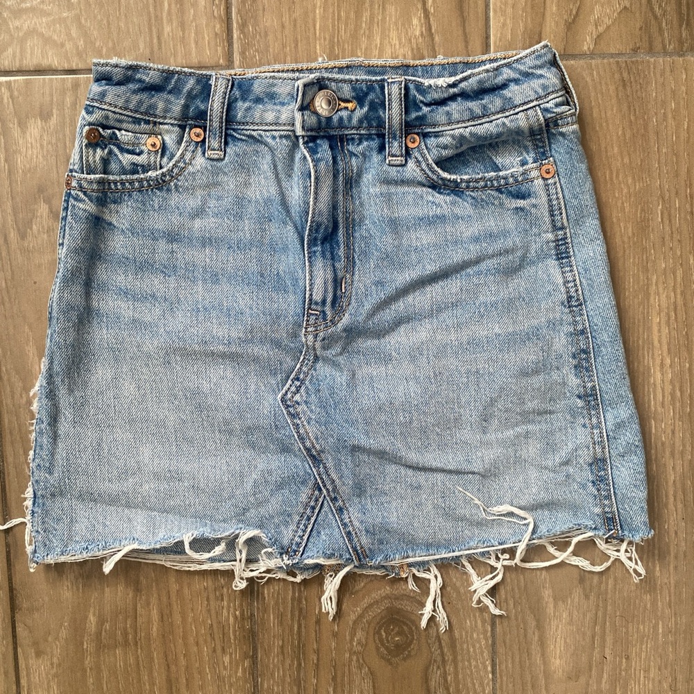 American Eagle Outfitters Light Blue Frayed Mini Skirt